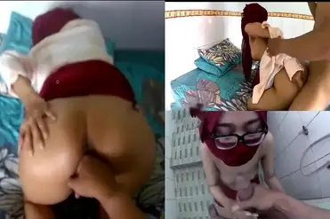 Bokep Indo Jilbab Merah Kacamata Goyang Hot poster